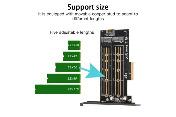 ДВОЕН преходник M.2 (M2) SSD NVME към PCI-E 3.0 x4 - кабели и преходници - 14217 - nextbg.com