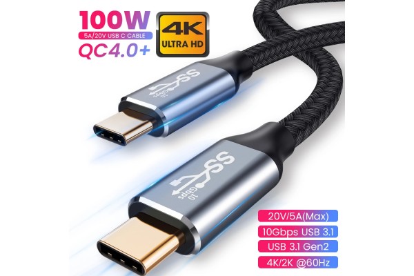 Кабел Type-C към Type-C, USB-C, USB 3.1 Gen2 5A 100W 10Gbps 4K - кабели и преходници - 14119 - nextbg.com