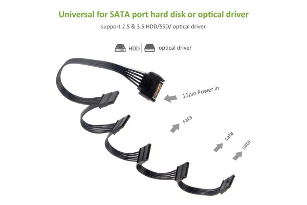 Разклонител/сплитер на захранващ SATA кабел към 5 x SATA hdd сплитер - кабели и преходници - 14412 - nextbg.com