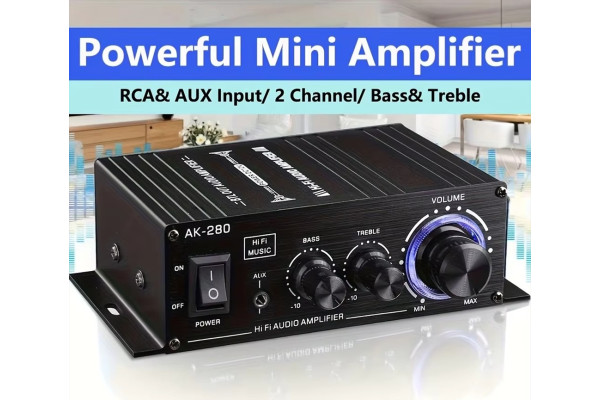 AK-280 компактен Hi-Fi стерео усилвател 2 × 40 W с RCA и AUX вход- Аудио усилватели и DAC - 14618 - nextbg.com